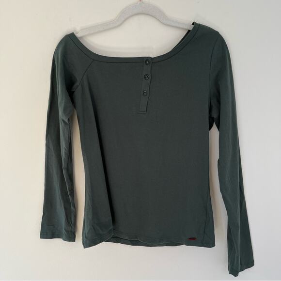 n:philanthropy NEW Erro Henley Off Shoulder Long Sleeve Henley Top Winter Moss - Picture 2 of 8